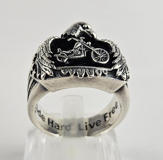 Vintage Sterling Silver Motorcycle Ring, Eagle Bl… - image 5