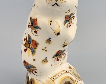 Pisapapeles Royal Crown Derby con forma de jerbo, tapón dorado y decoración Imari. Decoración vintage.