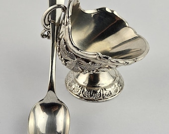 Cubo de plata victoriano con cuchara. Coleccionable. Antiguo.