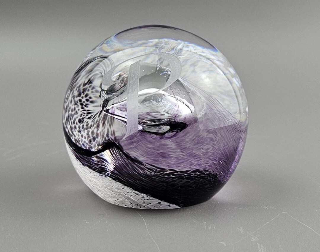 Marbled Paperweights Marbled Paperweight, Purple Waves Pattern, Engraved Letter