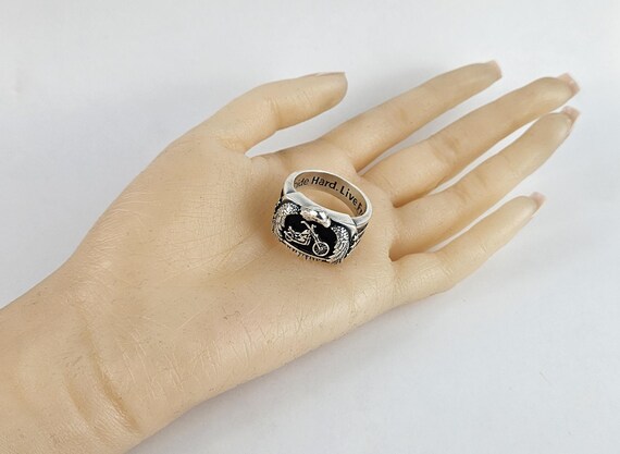 Vintage Sterling Silver Motorcycle Ring, Eagle Bl… - image 4
