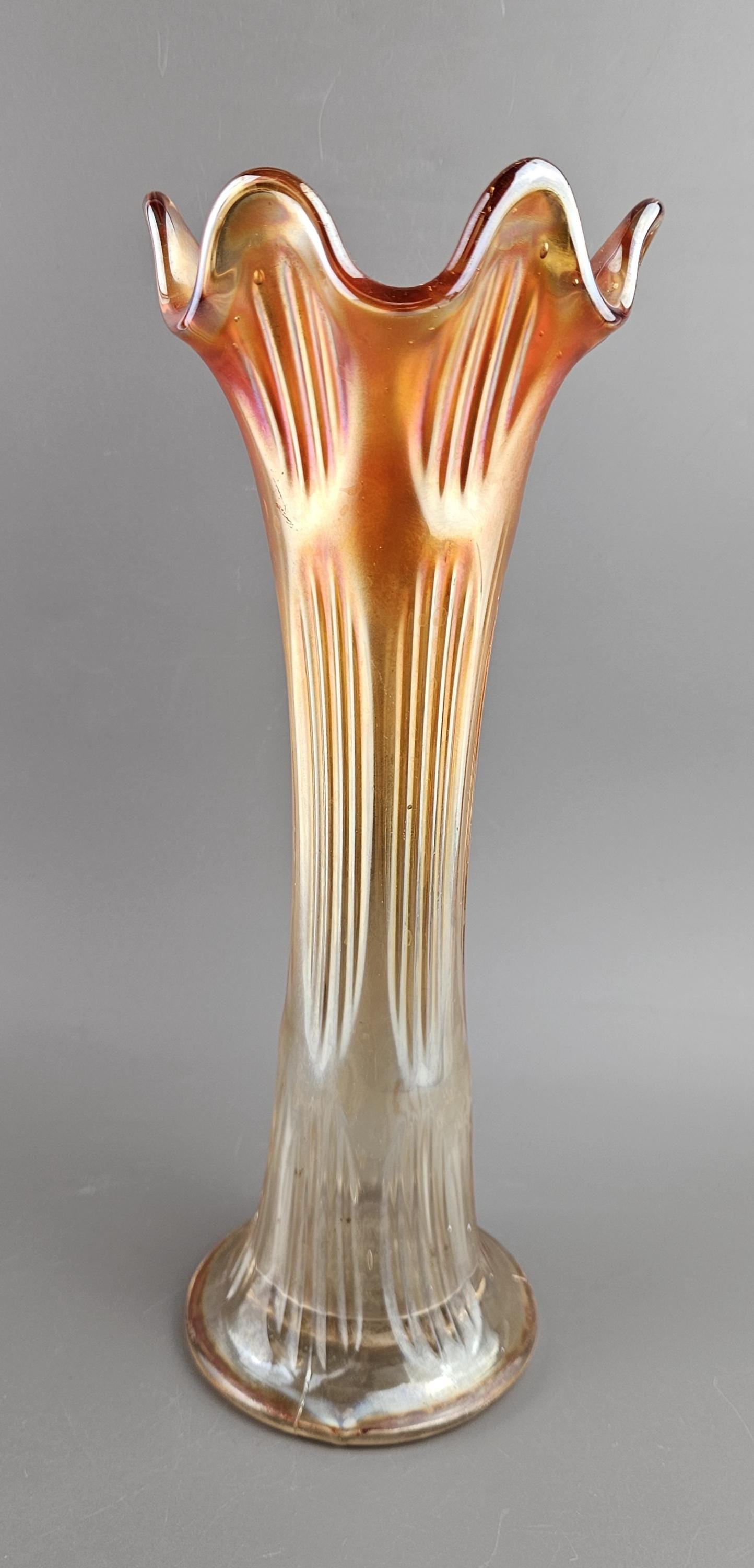 Fenton Carnival Glass. Flower Vase, Diamond Pattern, Marigold