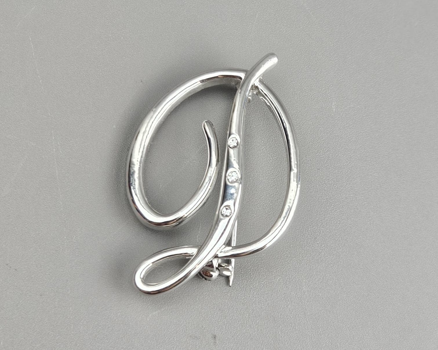 Vintage Letter D Cursive Brooch With Rhinestone Costume Jewelry in ...