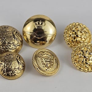 Collection of Six Vintage Buttons, featuring a Gold-tone Finish & Distinctive Designs. Collectible.