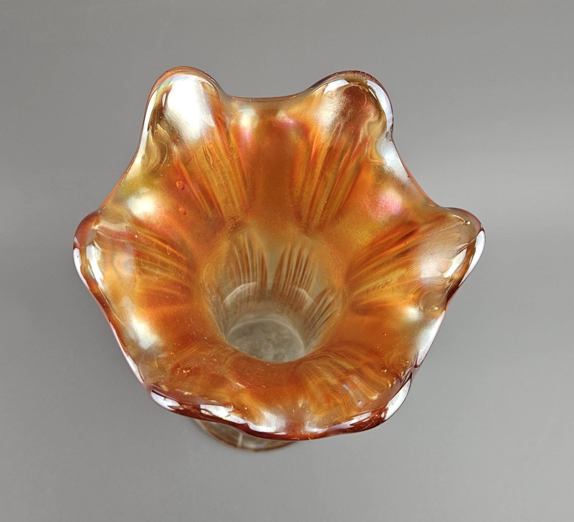 Fenton Carnival Glass. Flower Vase, Diamond Pattern, Marigold