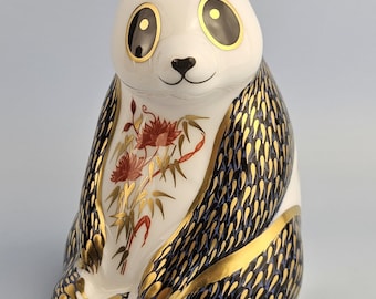 Royal Crown Derby Panda Figurine Paperweight, Gold Stopper, LX, Boxed, Vintage Home Decor