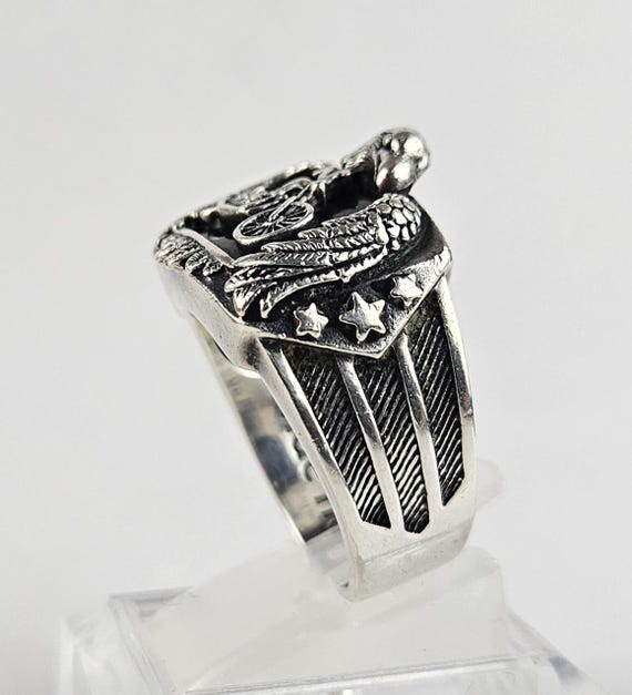 Vintage Sterling Silver Motorcycle Ring, Eagle Bl… - image 6