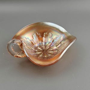 Dugan Carnival Glass Trinket Dish, Windflower Pattern, Collectible Marigold, Vintage