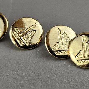 Vintage Blazer Buttons Sailing Boat Design On Brass, Gold-Tone.