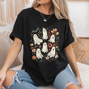 Retro Halloween Floral Ghosts Shirt, Cute Fall Shirt, Spooky Fall Graphic Tee, Cute Ghost Shirt,  Retro Ghost Tee, Women&#39;s Halloween Shirt