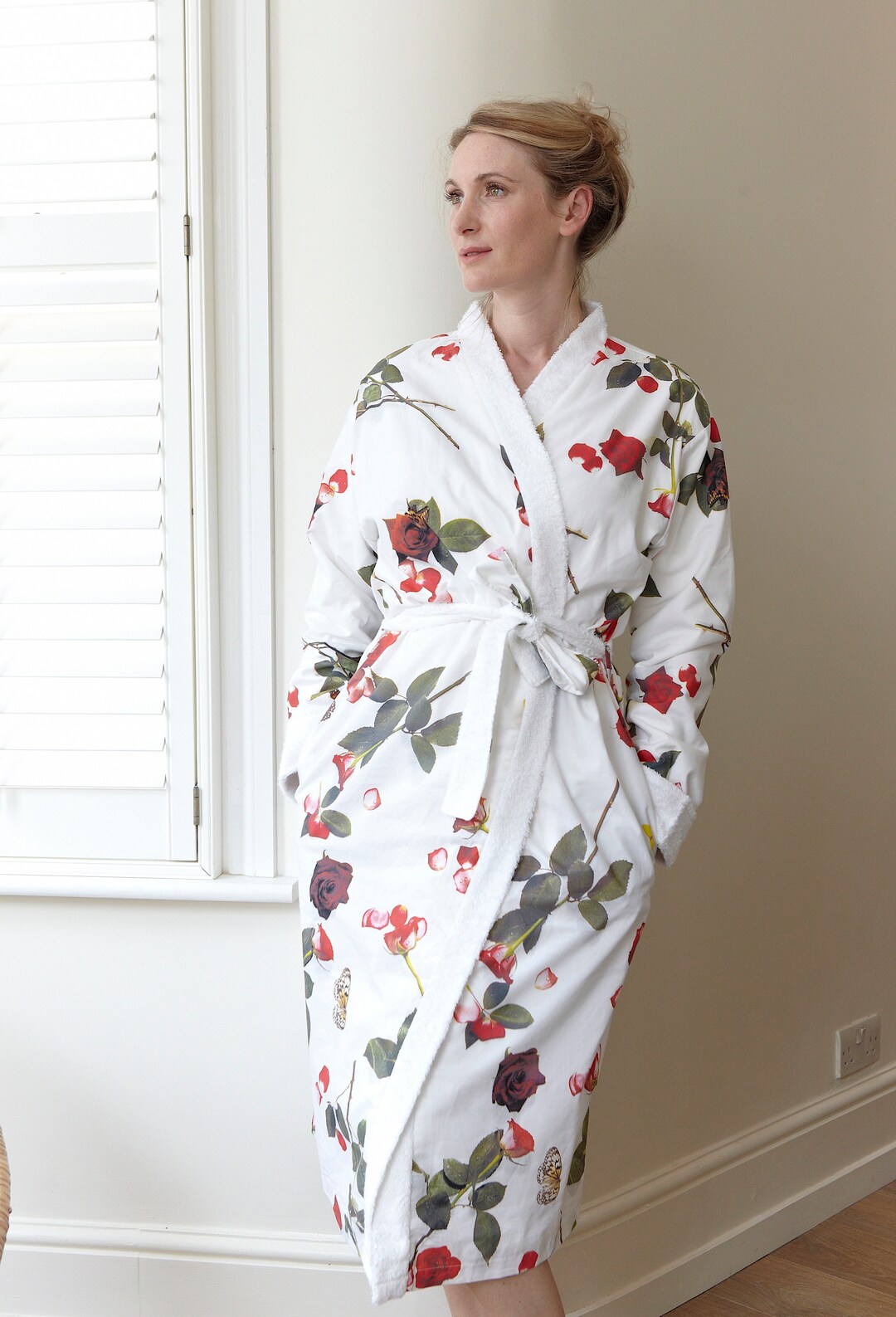 Egyptian Cotton Towelling Robe - Floral Rose Print Bath Gown - Etsy