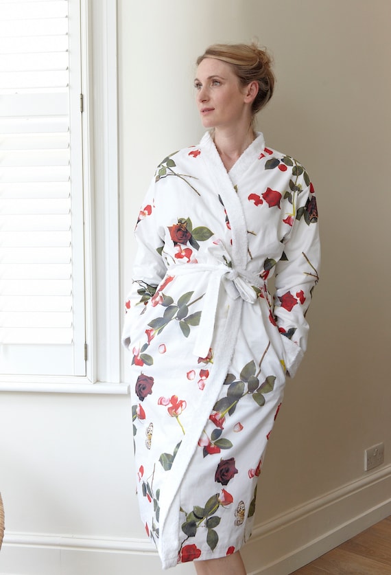 Dressing Gown Bath Robe in 100% Egyptian Cotton With Floral - Etsy