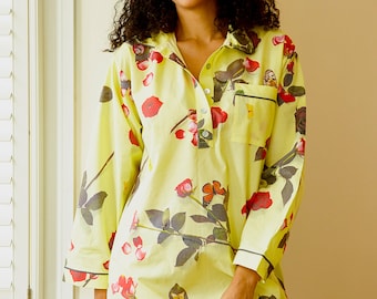 Camisola em 100% algodão egípcio com estampa floral colorida de rosas