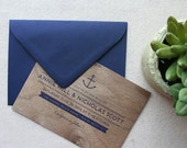 Nautical Real Wooden Wedding Invitation, Anchor Navy Wedding Invitation