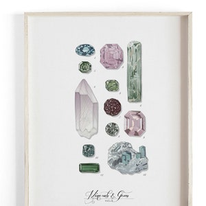 Minerals & Gems Scientific Illustration. Beautifully textured cotton canvas art print. Large scale art image 1