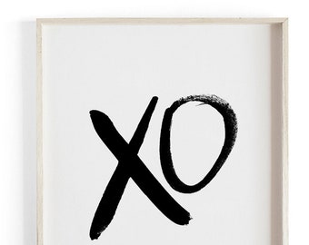 XO - Handgeschreven penseelscript. Prachtig getextureerde katoenen canvas kunstprint. Grootschalige kunst