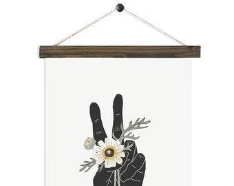 Peace and Daisies - watercolor hand art wall hanging, wood trim art printed on textured cotton canvas. Vintage Scientific Poster chart