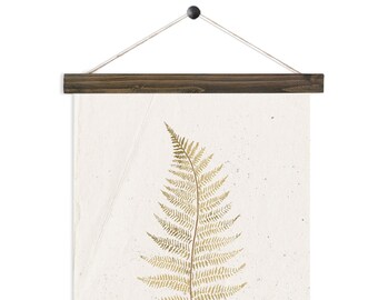 Golden Fern Study vol.1 - Fall watercolor wall hanging, wood trim art printed on textured cotton canvas. Vintage Scientific Poster chart