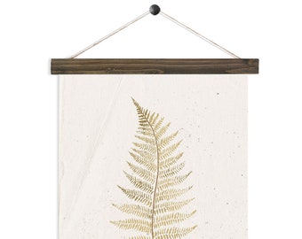 Golden Fern vol.1 wall hanging, wood trim art printed on textured cotton canvas. Vintage Scientific Poster chart