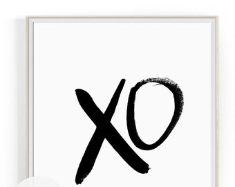 XO, wall art decor, High resolution black and white brush script art, Large scale art, Instant digital download