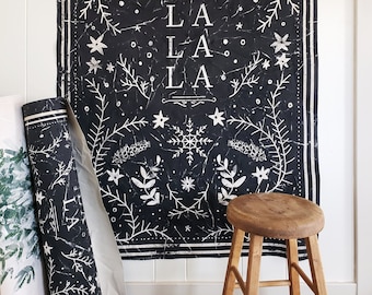 Fa La La Canvas Wall tapestry, hand distressed, exlusive design, large scale, vintage inspired