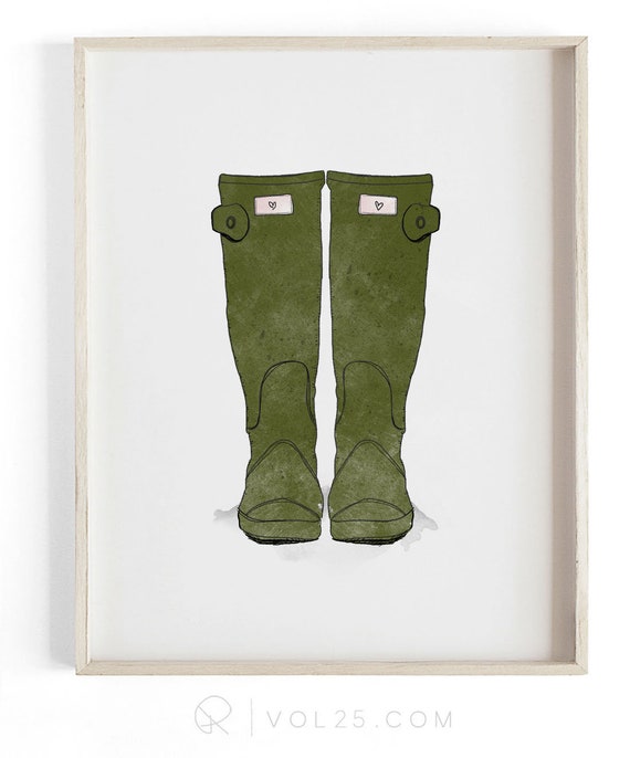 Hunter Green Rain Boots Beautifully Textured Cotton Canvas Art Print. Order as a 5x7 8x10 11x14 or 16x20 Size. Etsy UK