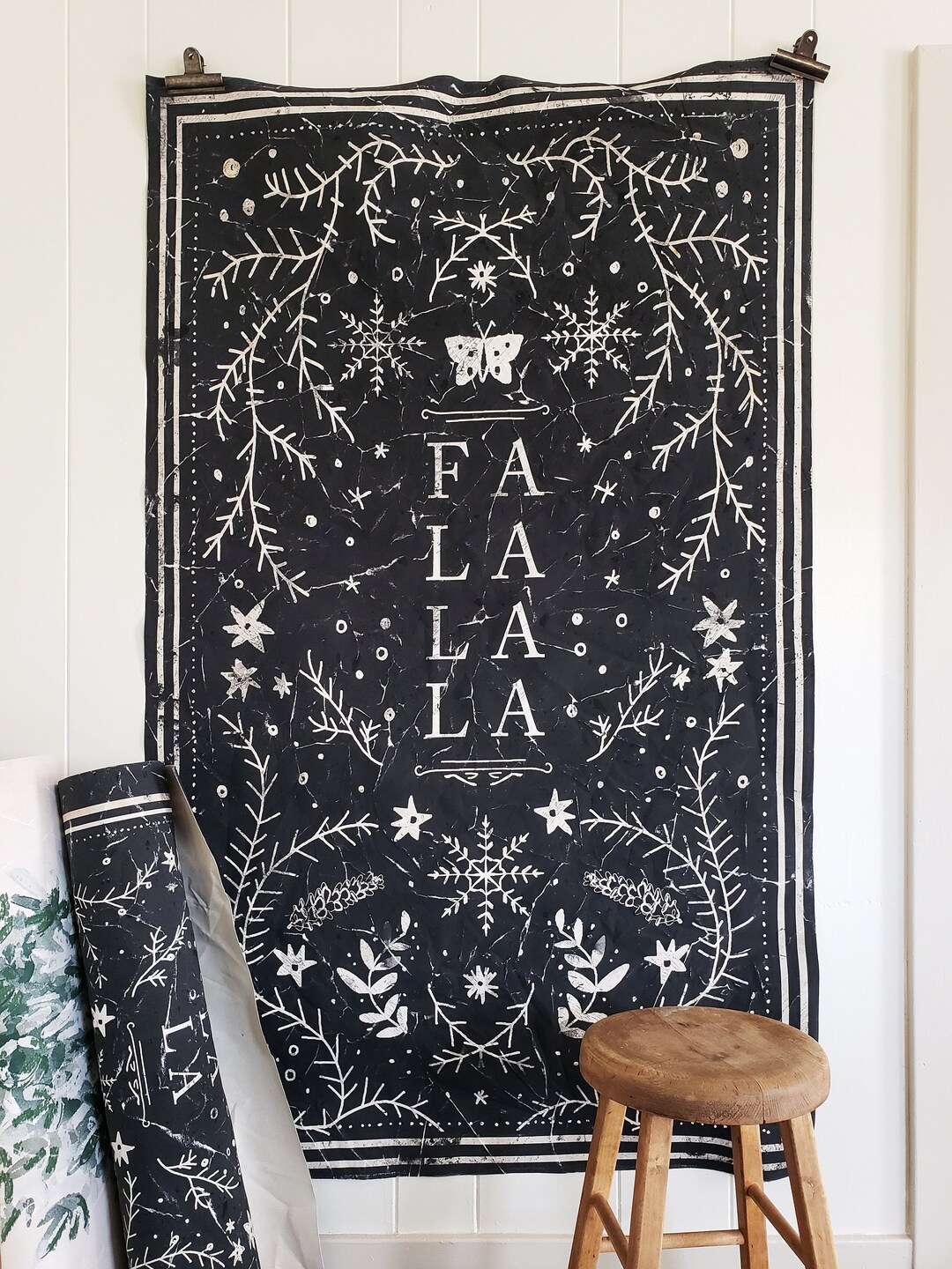 Fa La La Canvas Wall Tapestry, Hand Distressed, Exlusive Design, Large