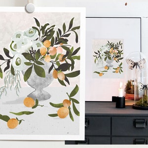 Citrus art kitchen ranunculus painting cottagecore artwork Orange canvas art print image 4