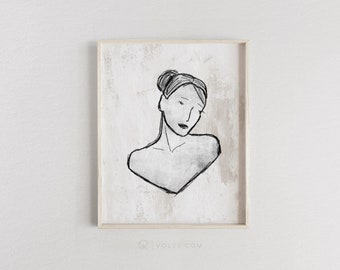 line art portrait |  | charcoal drawing | abstract wall art | canvas art print | pencil sketch | neutral artwork