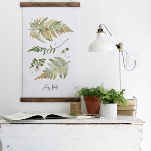 Fern Study Haven Collection / Watercolor botanical wall hanging, wood trim art. Scientific Canvas Posters Chart Vol.2 More Options HF105 image 2