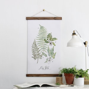 Fern Study Reverie Collection / Watercolor botanical wall hanging, wood trim art. Scientific Canvas Posters Chart Vol.1 More Options VPR08 image 2