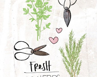 Fresh Herbs- Beautifully textured cotton canvas art print. Order as an 8x10 11x14 or 16x20 size.