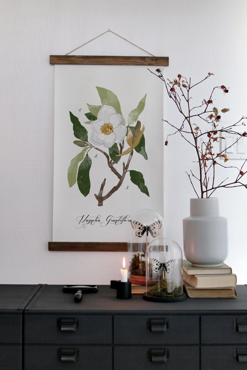 Magnolia Study wall hanging wood trim art printed on