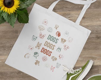 Jute bag DOGS, fabric bag dogs, jute bag dog design, gift dogmum, shopping bag dog