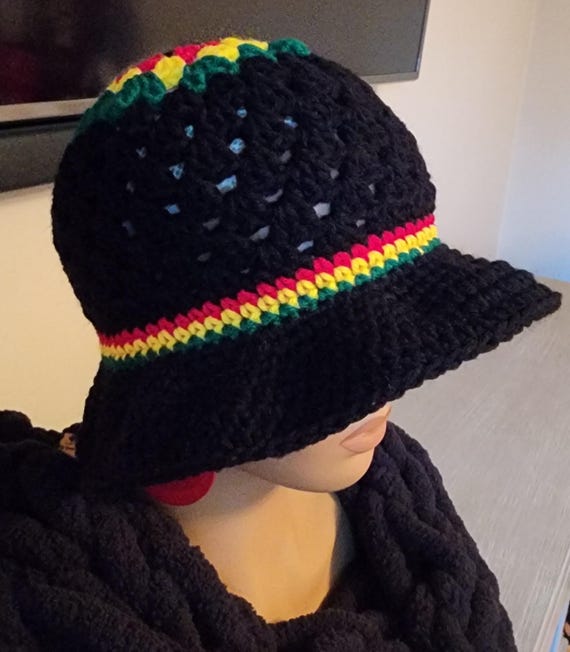 Rasta Granny Bucket Hat | Red Yellow Black Green Rasta Tam  display picture 3