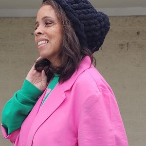 Chunky Knit Jacket + Beanie- Powder Pink