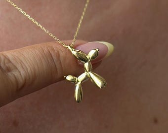 Balloon Dog Necklace in 14k Gold - Cute Puppy Pendant - Playful Dog Charm Necklace - Whimsical Gift for Her - Handmade Jewelry
