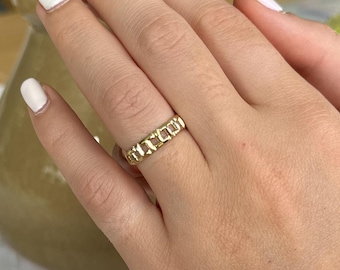 14k Real Solid Gold Chain Ring | Minimalist Link Chain Ring for Women | Dainty Stacking Ring | Engagement Chain Band Ring - Gift for Women