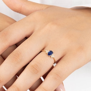 14k Solid Gold Sapphire Ring, Sapphire and Diamond Engagement Ring, Blue Sapphire Gemstone Jewelry for Women, Anniversary Valentines Gift
