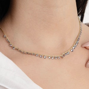 14k Gold Alexandrite Station Necklace, Dainty Birthstone Necklace for Women, Gemstone Necklace, Mother&#39;s Day Gift, Valentines Gift for Her