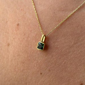14k Gold Emerald Necklace, Square Cut Birthstone Pendant, Dainty Green Gemstone Necklace, May Birthstone Jewelry, Gift for Her Women