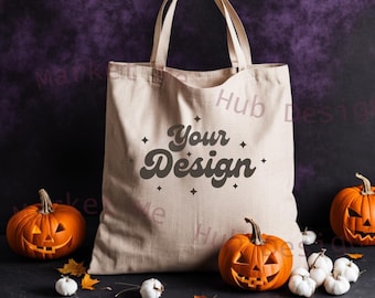Halloween Tote Bag Mock Up, Fall Tote Bag Mock Up, Cotton canvas tote bag mockup, Tote Bag Mockup, Beige Tote Bag Mockup, Canvas Tote Mockup