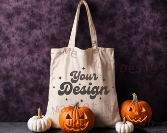Halloween Mockup, Halloween Tote Bag Mock Up, Fall Tote Bag Mock Up, Tote Bag Mockup, Beige Tote, Bag Mockup, Canvas Tote Mockup