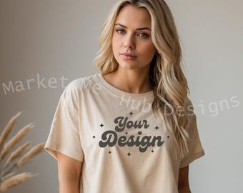 Comfort Colors 1717 Ivory Shirt Mockup, Ivory Shirt Mockup, Oversized Tee Mockup, Oversized Tshirt Mockup,  Comfort Colors Tshirt MockUp