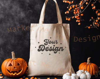 Halloween Mockup, Halloween Tote Bag Mock Up, Fall Tote Bag Mock Up, Tote Bag Mockup, Beige Tote, Bag Mockup, Canvas Tote Mockup