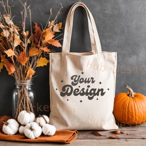 秋のモックアップ、ハロウィントートバッグモックアップ、秋のトートバッグモックアップ、コットンキャンバストートバッグモックアップ、トートバッグモックアップ、キャンバストートモックアップ