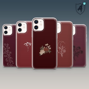 Flower Blooms Phone Case Wine Red Aesthetic Cover for iPhone 17 16 15 14 13 12 11 Samsung S25 S24 S23FE S22, A15 A56 A26, A16 Pixel 10 9 8 7
