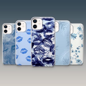Sapphire Blue Soft TPU Gel Phone Case, Serene Floral Design