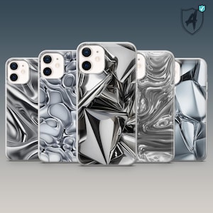 Metallic Handy Hülle Chrome Aesthetic Silver Cover für iPhone 16, 15, 14, 13, 12, 11, Samsung S24, S23, S22, A16, A15, A55, A25, Pixel 9Pro,7