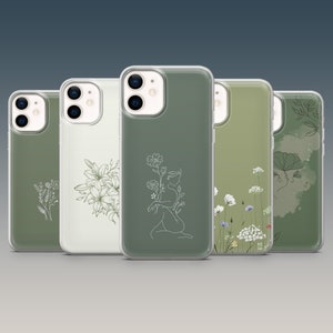 Custodia per telefono minimalista verde naturale per iPhone 16, 15, 14, 13, 12, 11, Samsung S24Ultra, S23FE, S22, A15, A54, A25, A14, Pixel 9, 8A, 7A